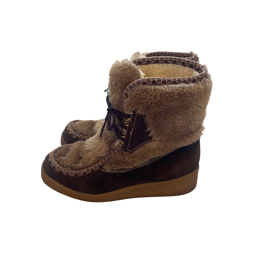 Vintage Yodelers Brown Suede Faux Fur Snow Boots Lined Size 7